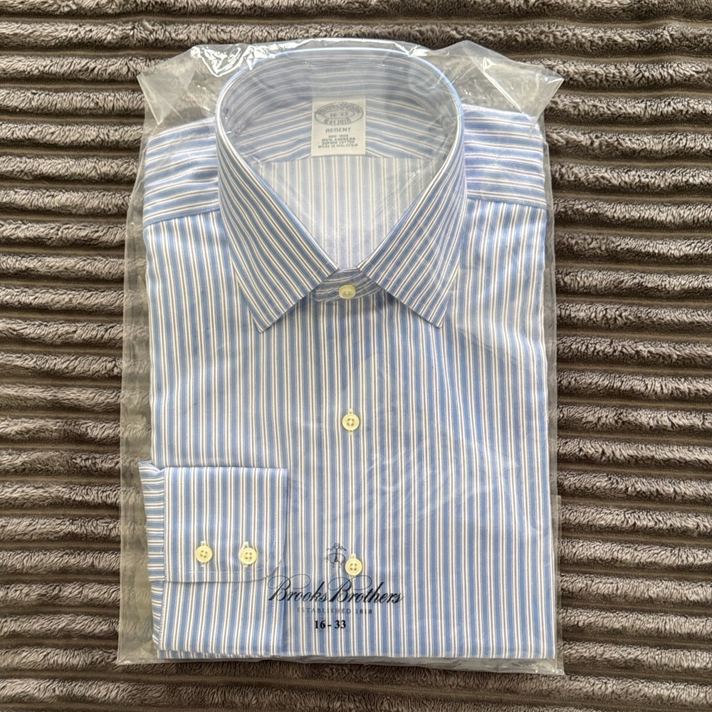 Brooks Brothers Men's Striped Dress Shirt in Blue and White
